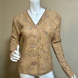 Vintage DB Sport Beaded & Sequin Crinkle Jacket Beige, Embroidered, Sz M